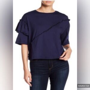 New Ten Sixty Sherman ruffles navy Bleu top Size Large New